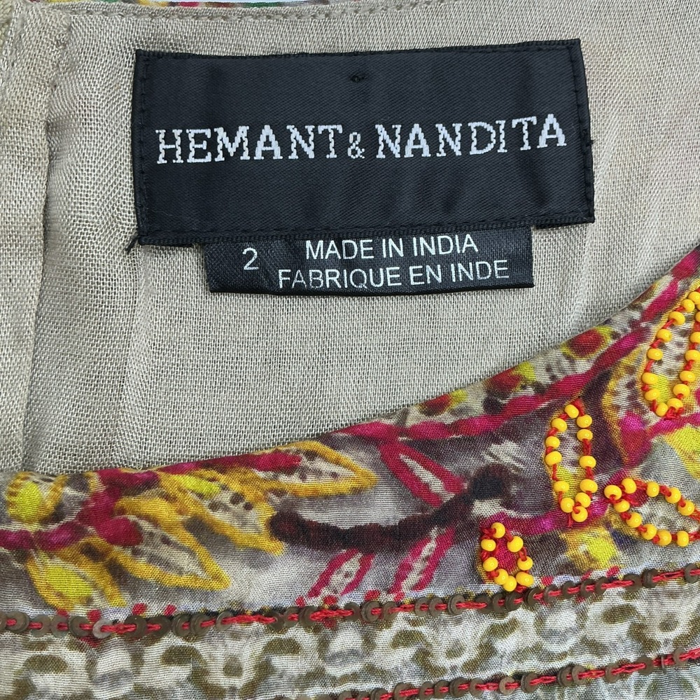 Hemant & Nandita Silk Beaded Drop Waist Mini Dress sz 2 Embroidery Anthropologie - Picture 7 of 16